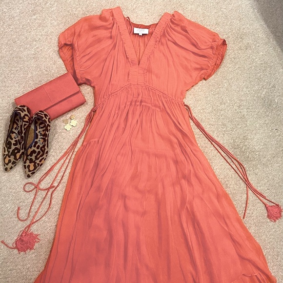 LA LINGE CONSTANCE CHIFFON ORANGE MIDI EASTER DRESS  SZ S CASUAL & FORMAL STYLE - Picture 5 of 15